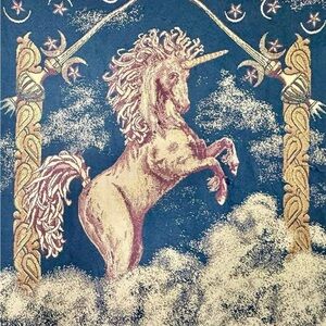 Majestic Unicorn Tapestry in Blue and Cream tapestry
